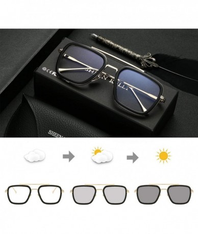 Square Retro Pilot Sunglasses Square Metal Frame for Men Women Sunglasses Classic Downey Tony Stark Gradient Lens - C018ZECMC...