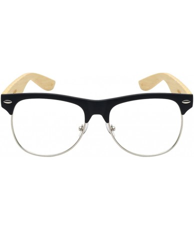Rimless Semi-Rimless Bamboo Clear UV Lens Sunglasses 540908BM-CL - Matte Black - CK12MAHSI5H $12.35