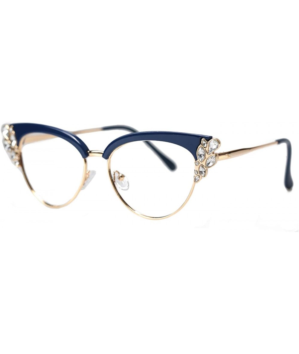 Cat Eye Womens Rhinestones Cateye Reading Glass Eyeglass Frame - Blue - CR18I887ISX $12.62