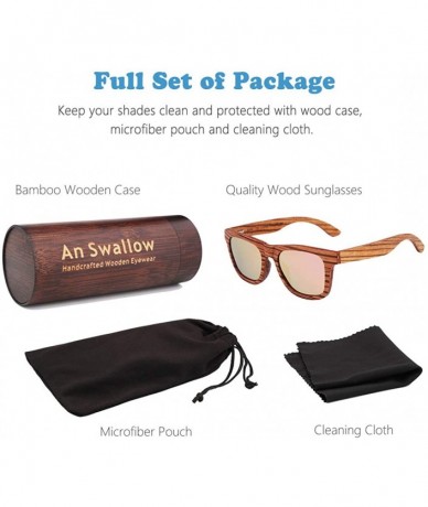 Wayfarer Polarized Wood Sunglasses Men - Wooden Bamboo Sunglasses for Women - Zebra Wood- Rose Gold Lens - CN193WI7M9H $37.89