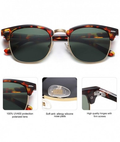 Aviator Retro Semi Rimless Polarized Sunglasses Horn Rimmed UV400 Glasses SJ5018 - C010 Yellow Tortoise Frame/G15 Lens - CV18...