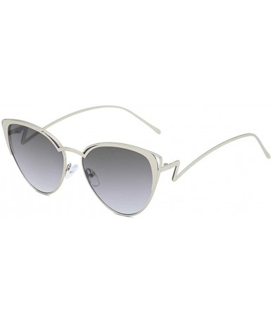 Rectangular Retro Cat Eye Fashion Metal Frame Tinted Lenses Women Sunglasses UV400 - Silver - CU18NNG04HL $13.52