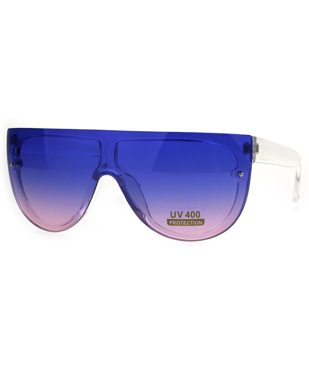 Rectangular Oceanic Color Gradient Lens Flat Top Racer Retro Sunglasses - Clear Blue Pink - C71875ORCGY $15.11