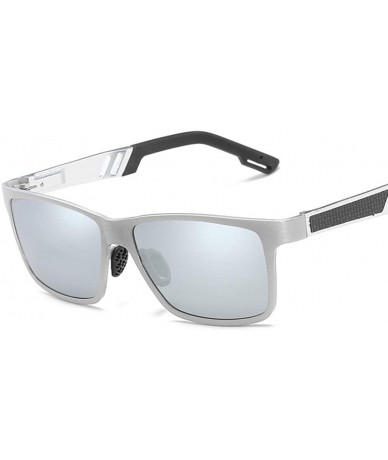 Rectangular Men Sunglasses Fashion Black Grey Drive Holiday Rectangle Polarized UV400 - Silver - CM18R6WWQT5 $8.96