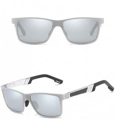 Rectangular Men Sunglasses Fashion Black Grey Drive Holiday Rectangle Polarized UV400 - Silver - CM18R6WWQT5 $8.96
