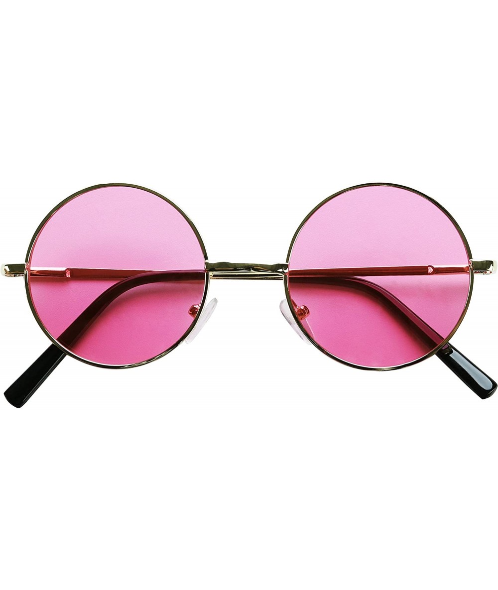 Rimless Retro John Lennon Style Sunglasses Round Colorful Tint Groovy Hippie Wire Shades - Pink - CP18W3D27K8 $13.34