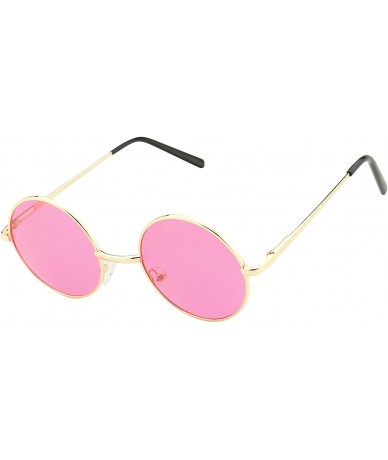 Rimless Retro John Lennon Style Sunglasses Round Colorful Tint Groovy Hippie Wire Shades - Pink - CP18W3D27K8 $13.34