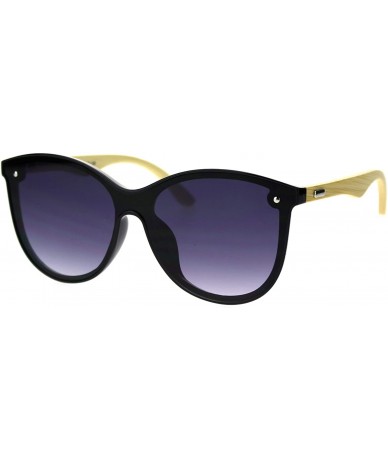 Shield Womens Bamboo Wood Arm Shield Panel Horn Sunglasses - Black Smoke - CU18TDMDGT2 $24.51