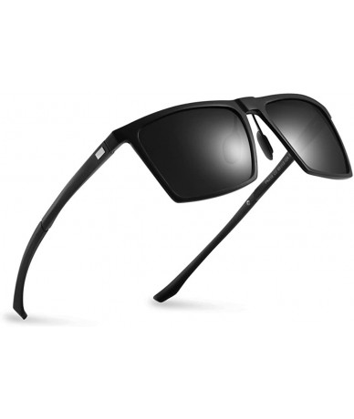 Sport Aluminum Polarized Square Sunglasses Metal Frame For Men Driving Fishing UV Protection - Black Frame/Black Lens - CA18D...