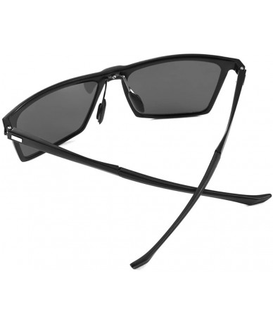 Sport Aluminum Polarized Square Sunglasses Metal Frame For Men Driving Fishing UV Protection - Black Frame/Black Lens - CA18D...