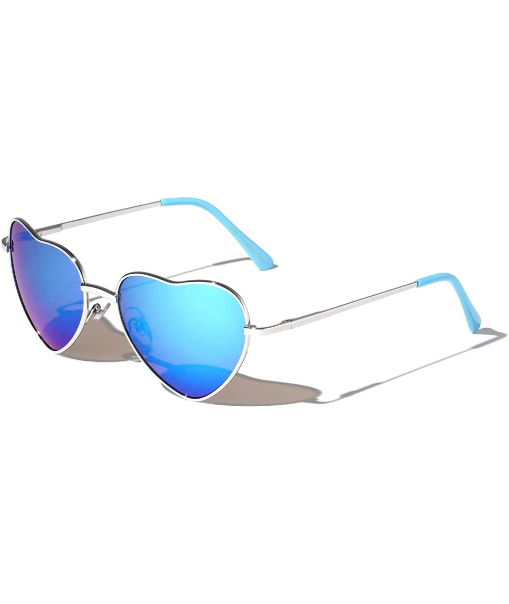 Butterfly Heart Shaped Lens Color Mirror Sunglasses - Metallic Blue - CV197M85K2Z $11.68