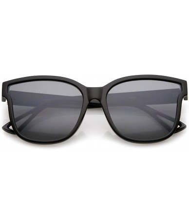 Square Women's Horn Rim Metal Accent Square Flat Lens Cat Eye Sunglasses 55mm - Matte Black / Smoke - CL17YZK8GON $20.05