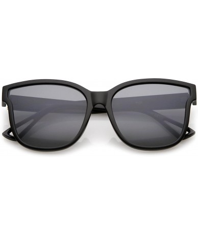 Square Women's Horn Rim Metal Accent Square Flat Lens Cat Eye Sunglasses 55mm - Matte Black / Smoke - CL17YZK8GON $10.82