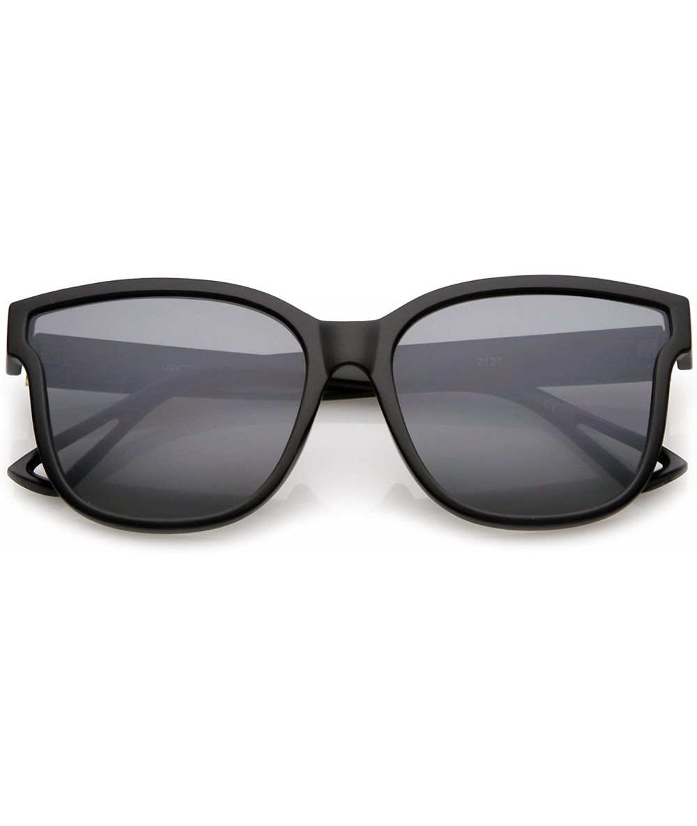 Square Women's Horn Rim Metal Accent Square Flat Lens Cat Eye Sunglasses 55mm - Matte Black / Smoke - CL17YZK8GON $10.82