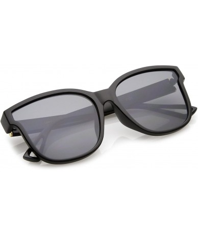 Square Women's Horn Rim Metal Accent Square Flat Lens Cat Eye Sunglasses 55mm - Matte Black / Smoke - CL17YZK8GON $10.82