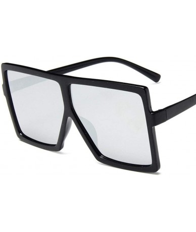 Square Plastic Oversized Sunglasses Square Glasses - Black Silver - C3199EH33T0 $36.83