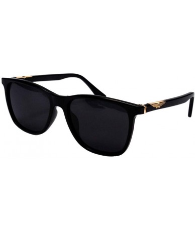 Oversized Classic retro square frame plate mirror legs men's polarized sunglasses - Bright Black Frame Gray - C0190MMSSMK $76.60