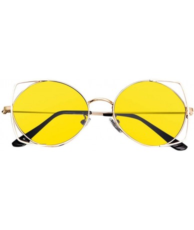 Cat Eye Sunglasses For Women - Cat Eye Mirrored Flat Lenses Metal Frame Sunglasses - Yellow - CJ18RS39ODH $9.91