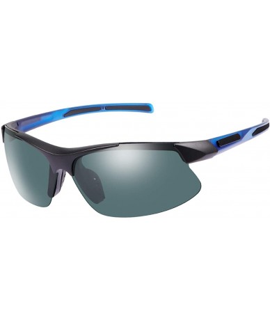 Sport Polarized Sports Sunglasses for Men Women Cycling Running Driving Glasses - Blue Frame Black Lens - C418YA59Y2S $15.73