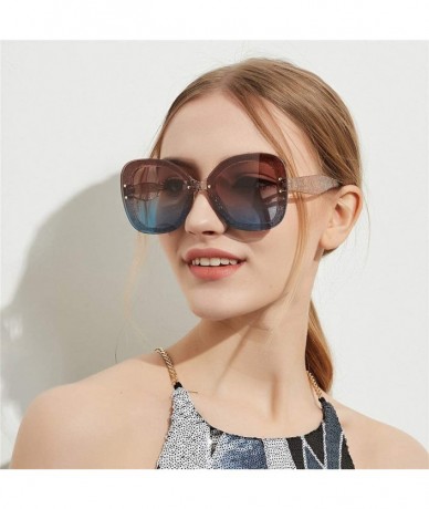 Square Fashion Neutral Large Frame Side Shades Sunglasses Integrated UV Glasses - Blue - CN18SL08X4H $18.08
