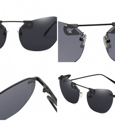 Rimless Male Female Fashion Metal Sunglasses Retro Frameless Z-shaped leg - Black - CB18EX8XHZE $11.56