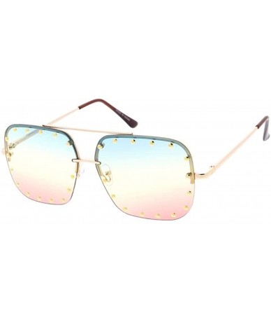Aviator Fashion Classic Studded Square Aviator Sunglasses - Blue-pink - C318ASA472Y $10.68