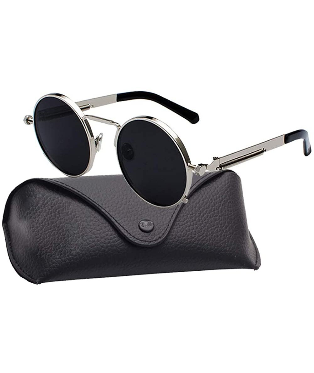 Goggle Unisex Retro Round Sunglasses Metal Circle Steampunk Gothic Sunglasses - Black - CR18QR70D2A $25.34