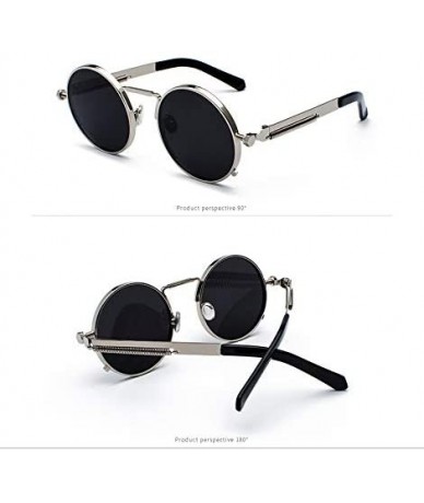 Goggle Unisex Retro Round Sunglasses Metal Circle Steampunk Gothic Sunglasses - Black - CR18QR70D2A $25.34