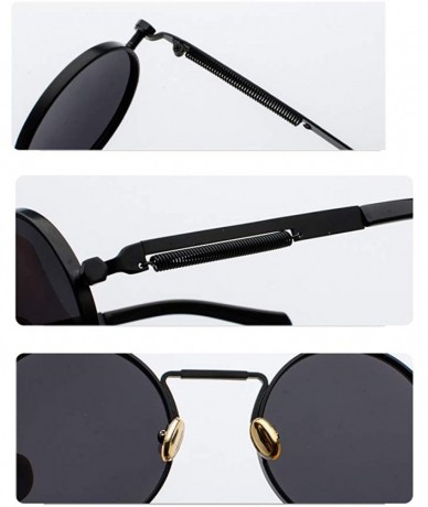 Goggle Unisex Retro Round Sunglasses Metal Circle Steampunk Gothic Sunglasses - Black - CR18QR70D2A $25.34
