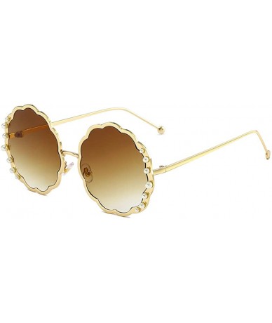 Round Women Sunglasses Retro Gold Grey Drive Holiday Round Non-Polarized UV400 - Gold Brown - CY18R4X88I9 $10.10