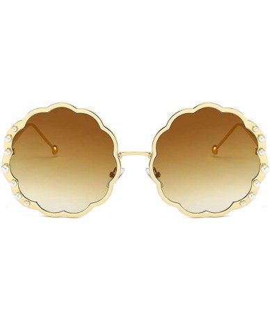 Round Women Sunglasses Retro Gold Grey Drive Holiday Round Non-Polarized UV400 - Gold Brown - CY18R4X88I9 $10.10