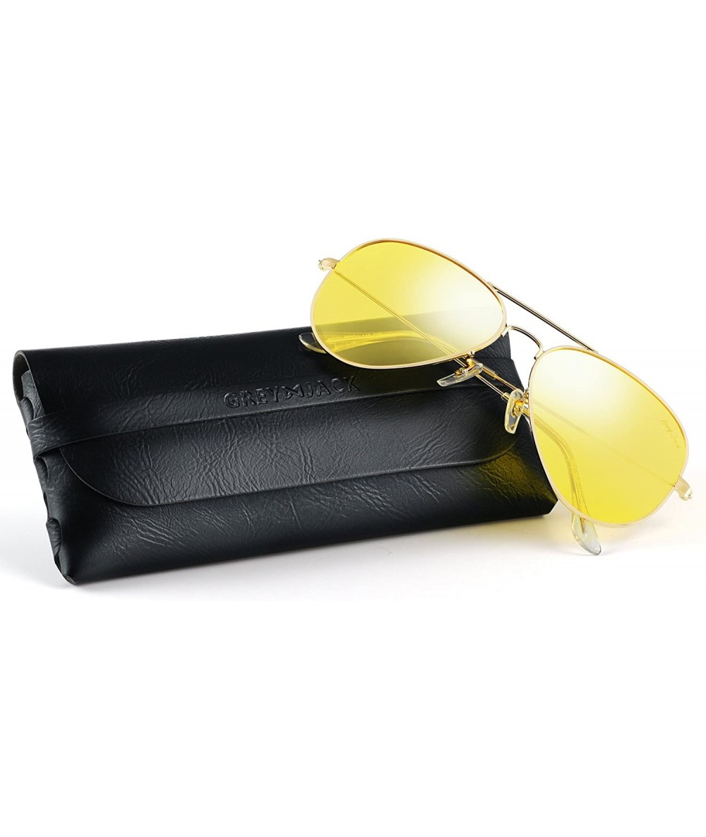 Wrap Anti-glare HD Night Driving Glasses Polarized Unisex Aviator Sunglasses - Gold Frame Yellow Lens - C6187YT7RW9 $15.45