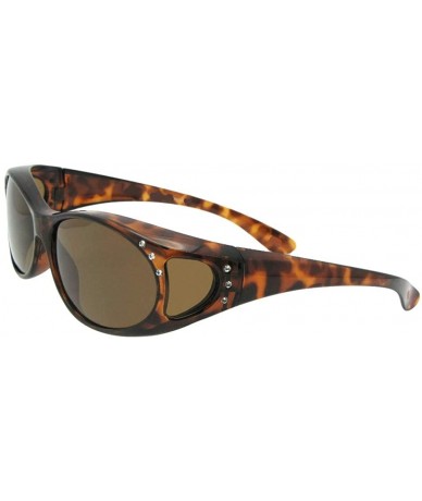 Oval Small Fashion Fit Over Sunglasses with Rhinestones F3 - Lite Tortoise Frame-brown Lenses - CF18758SGQ2 $18.69
