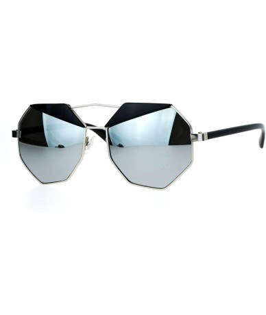 Square Octagon Shape Accent Top Sunglasses Womens Unique Fashion Eyewear - Silver Black (Silver Mirror) - CU187C88SU4 $23.27