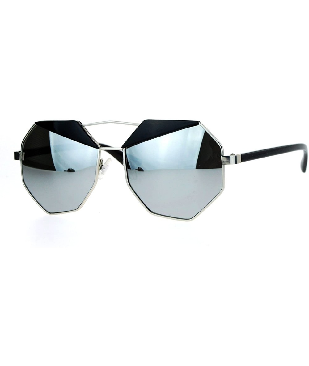 Square Octagon Shape Accent Top Sunglasses Womens Unique Fashion Eyewear - Silver Black (Silver Mirror) - CU187C88SU4 $9.62