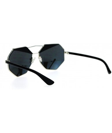 Square Octagon Shape Accent Top Sunglasses Womens Unique Fashion Eyewear - Silver Black (Silver Mirror) - CU187C88SU4 $9.62