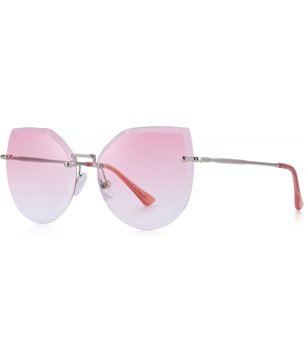 Cat Eye Rimless Cat Eye Sunglasses for Women Gradient Lens S6355 - Pink - CN18CHWYU39 $13.50