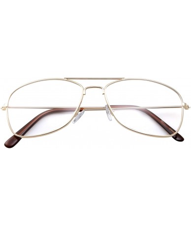 Rectangular Clear Lens Gold Square Aviator Glasses Classic Non-Prescription for Fashion - CC12NTET83G $8.70
