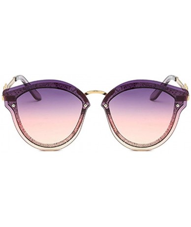 Round Unisex Retro Cat Eye Metal Frame Oversized Plastic Lenses Sunglasses - A1purple Pink - CC18N780LDC $11.91