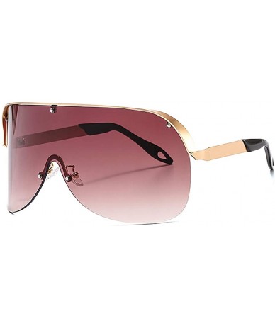 Goggle Oversize Shield Visor Sunglasses Flat Top Mirrored Mono Lens 170mm - Gold Frame Tawny Lens - C7198S3D45H $30.32