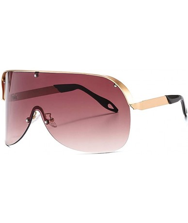 Goggle Oversize Shield Visor Sunglasses Flat Top Mirrored Mono Lens 170mm - Gold Frame Tawny Lens - C7198S3D45H $13.70