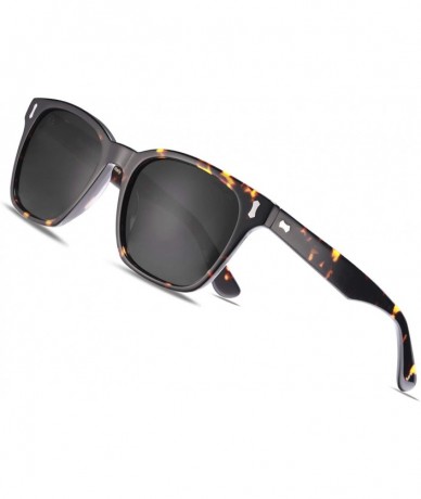 Square Vintage Polarized Sunglasses Protection - Tortoise Frame / Black Lens - CZ18L0LQRHX $17.59
