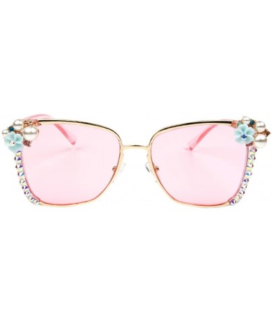 Square Stylish Metal Bee Decoration Sunglasses UV Protection Frame - Pink a - C718ZYUSWEL $20.94