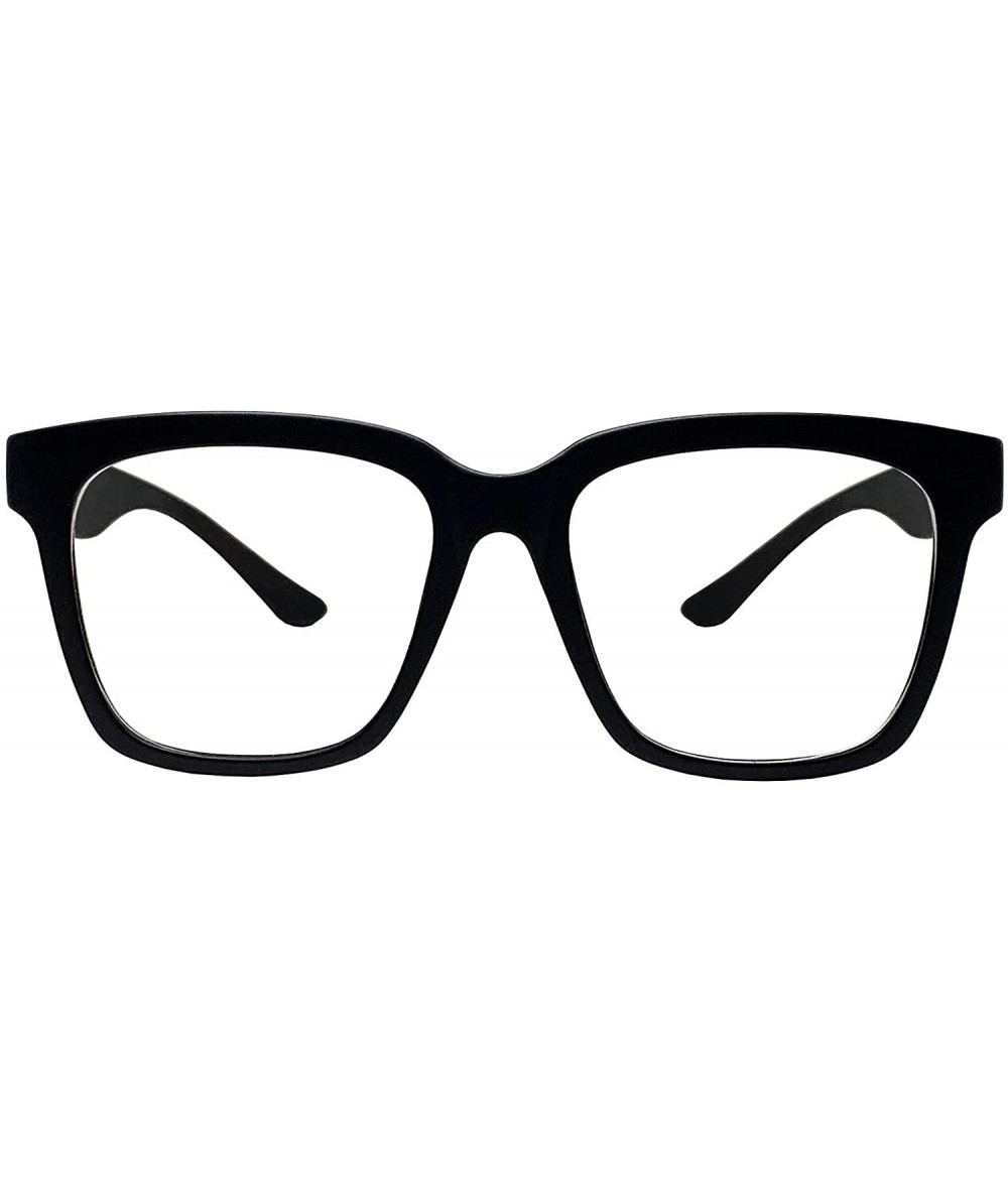 Square Retro Nerd Geek Oversized Eye Glasses Horn Rim Framed Clear Lens Spectacles - Matt Black 376 - CN19CUTO39L $15.33