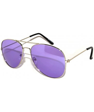 Aviator Aviator Style Sunglasses Colored Lens Metal Frame UV 400 Men Women - Silver Frame Purple Lens - C711Q95BR3B $8.06