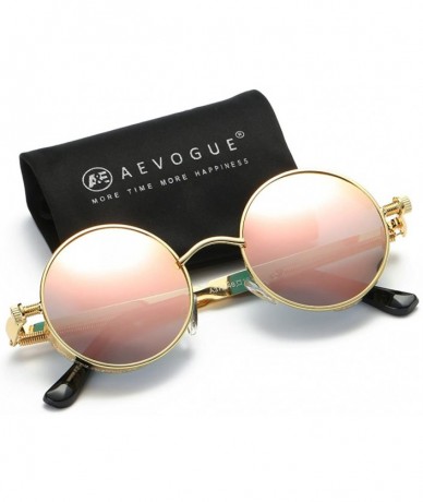 Round Polarized Sunglasses Steampunk Round Lens Metal Frame Unisex Glasses AE0519 - Gold&pink - CK12NS6B6RB $14.14