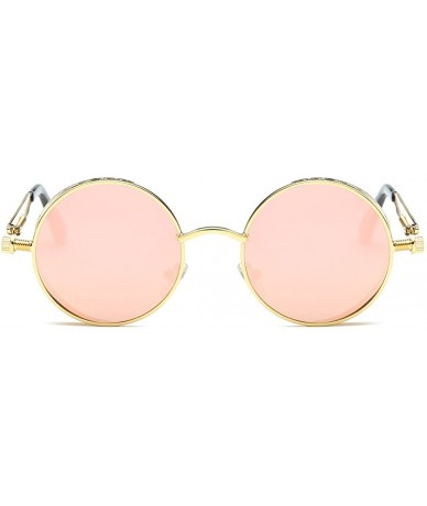 Round Polarized Sunglasses Steampunk Round Lens Metal Frame Unisex Glasses AE0519 - Gold&pink - CK12NS6B6RB $14.14