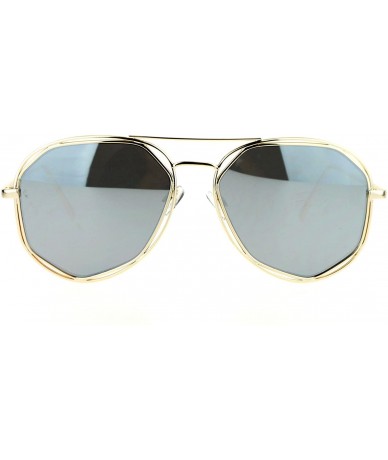 Aviator Designer Fashion Aviators Womens Sunglasses Metal Double Frame Mirror Lens - Gold (Silver Mirror) - CL1877EG2S4 $11.19