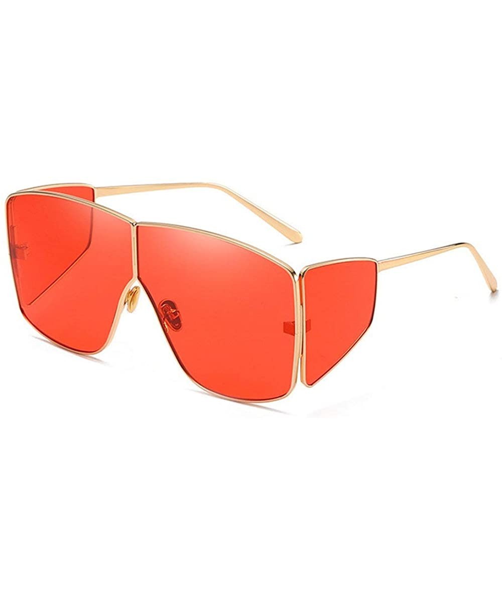 Oversized 2019 new fashion retro personality big box metal brand designer women's sunglasses - Red - CZ18U5ZWYRK $11.26
