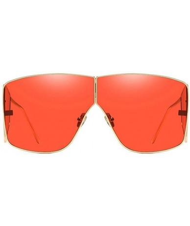 Oversized 2019 new fashion retro personality big box metal brand designer women's sunglasses - Red - CZ18U5ZWYRK $11.26
